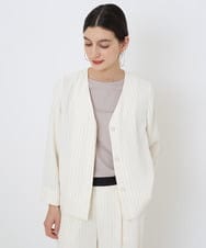 PHJGQ48390 GEORGES RECH(小さいサイズ)(メゾン ドゥ サンク) 【セットアップ対応】ピンストライプショートジャケット ホワイト