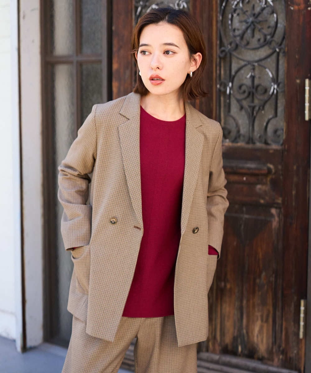 PHJJE18450 GEORGES RECH(小さいサイズ)(メゾン ドゥ サンク)  [セットアップ対応]ガングラブチェックダブルブレストジャケット ベージュ
