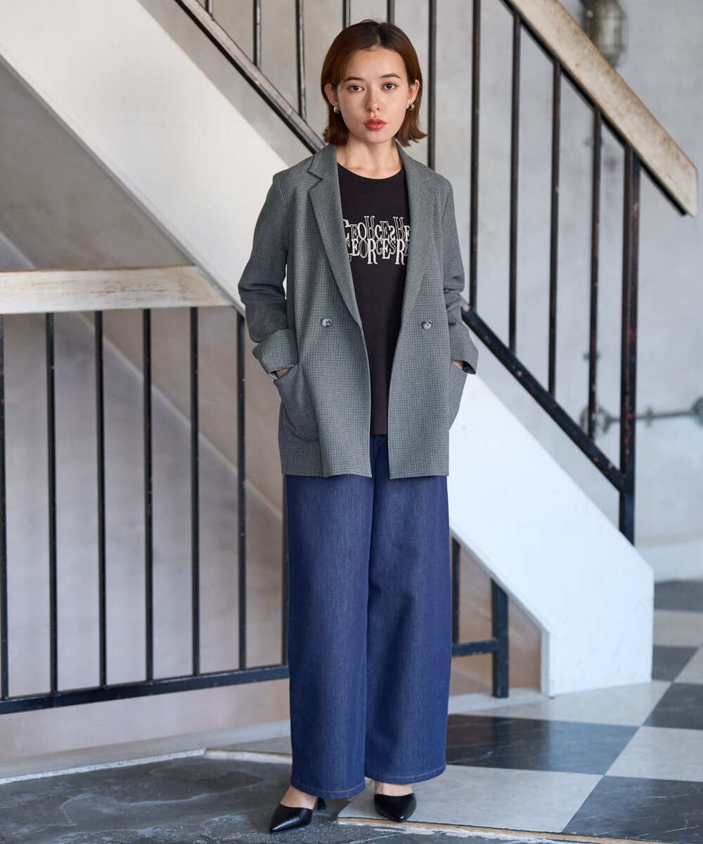 PHJJE18450 GEORGES RECH(小さいサイズ)(メゾン ドゥ サンク)  [セットアップ対応]ガングラブチェックダブルブレストジャケット ベージュ