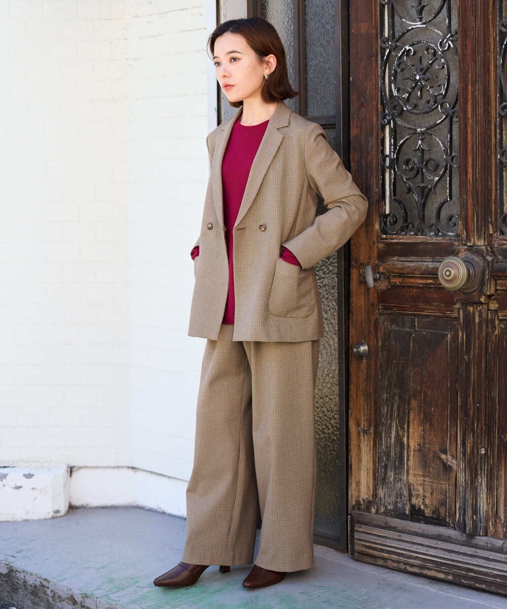 PHJJE18450 GEORGES RECH(小さいサイズ)(メゾン ドゥ サンク)  [セットアップ対応]ガングラブチェックダブルブレストジャケット ベージュ