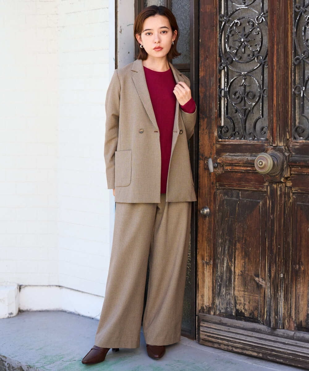 PHJJE18450 GEORGES RECH(小さいサイズ)(メゾン ドゥ サンク)  [セットアップ対応]ガングラブチェックダブルブレストジャケット ベージュ