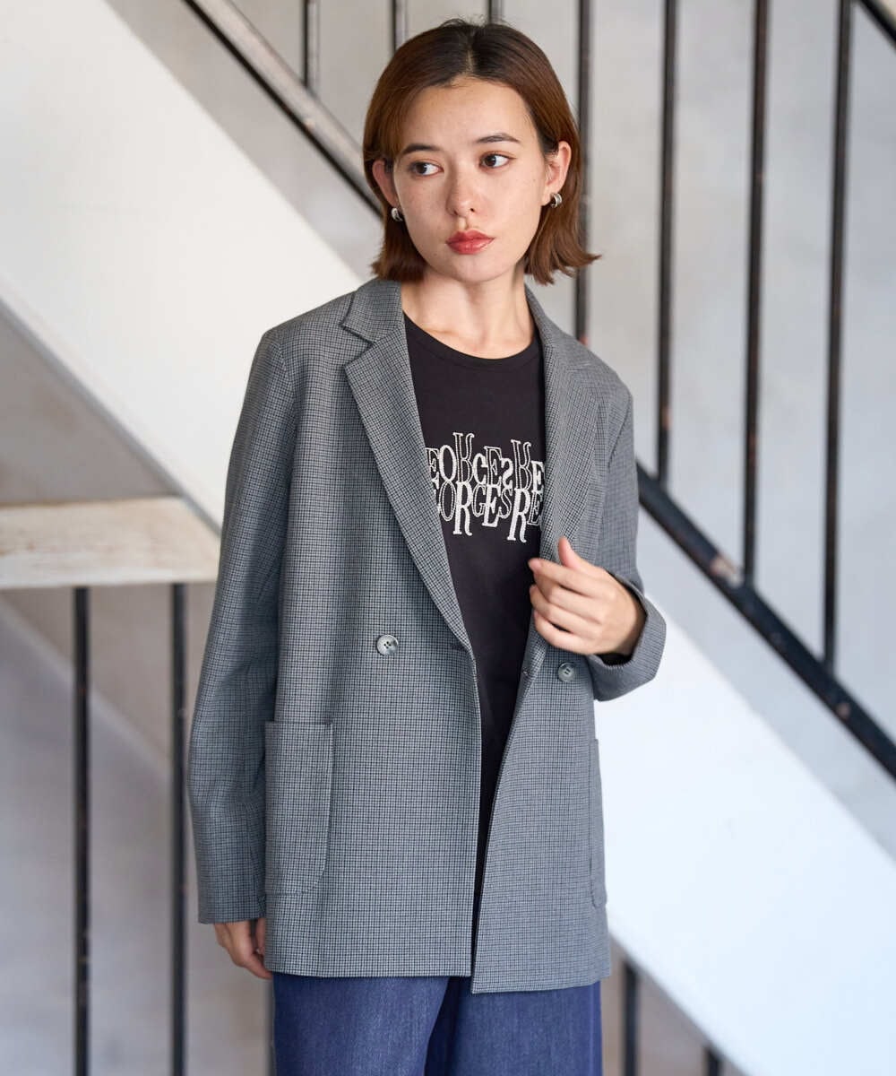 PHJJE18450 GEORGES RECH(小さいサイズ)(メゾン ドゥ サンク)  [セットアップ対応]ガングラブチェックダブルブレストジャケット ベージュ
