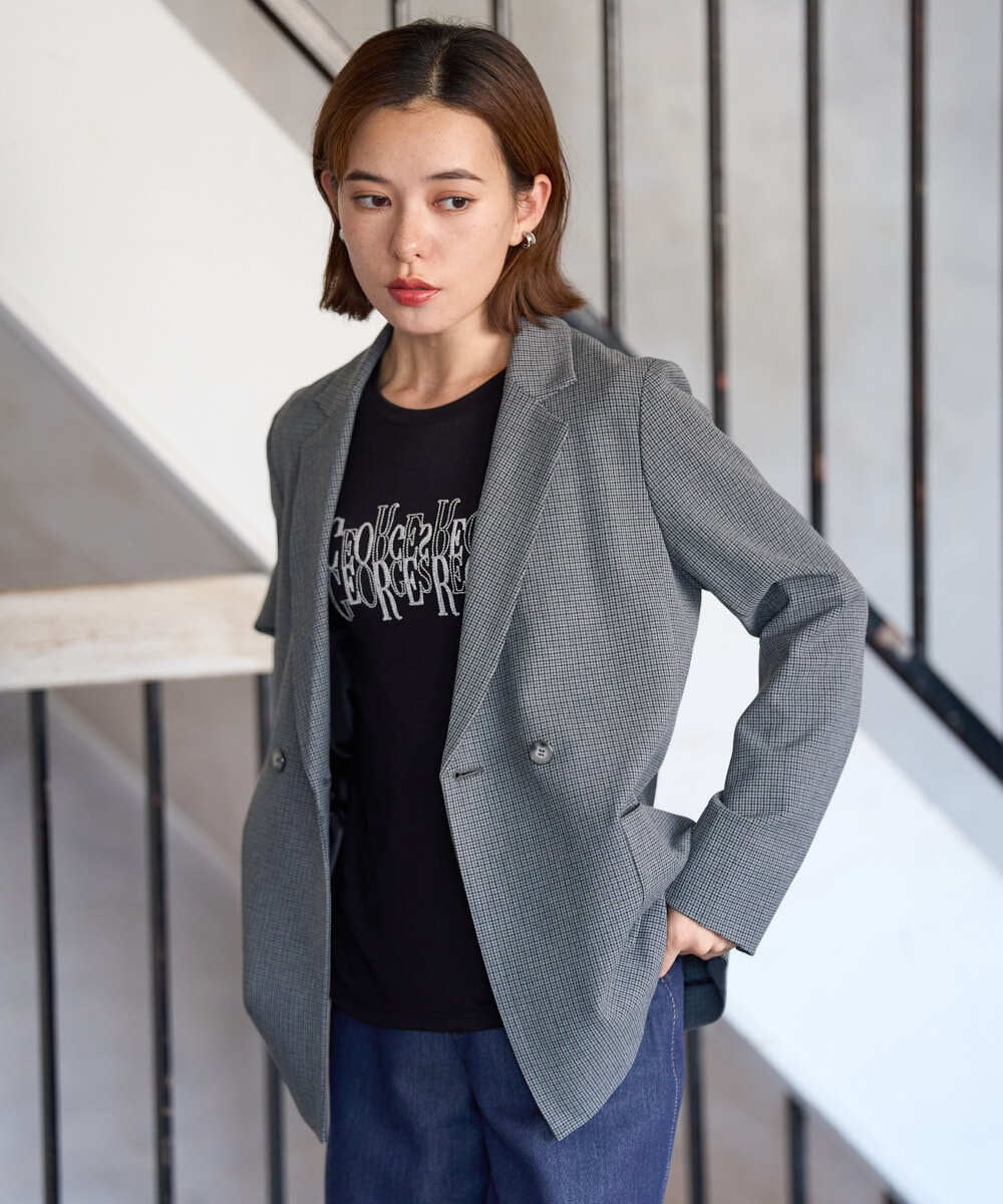 PHJJE18450 GEORGES RECH(小さいサイズ)(メゾン ドゥ サンク)  [セットアップ対応]ガングラブチェックダブルブレストジャケット ベージュ
