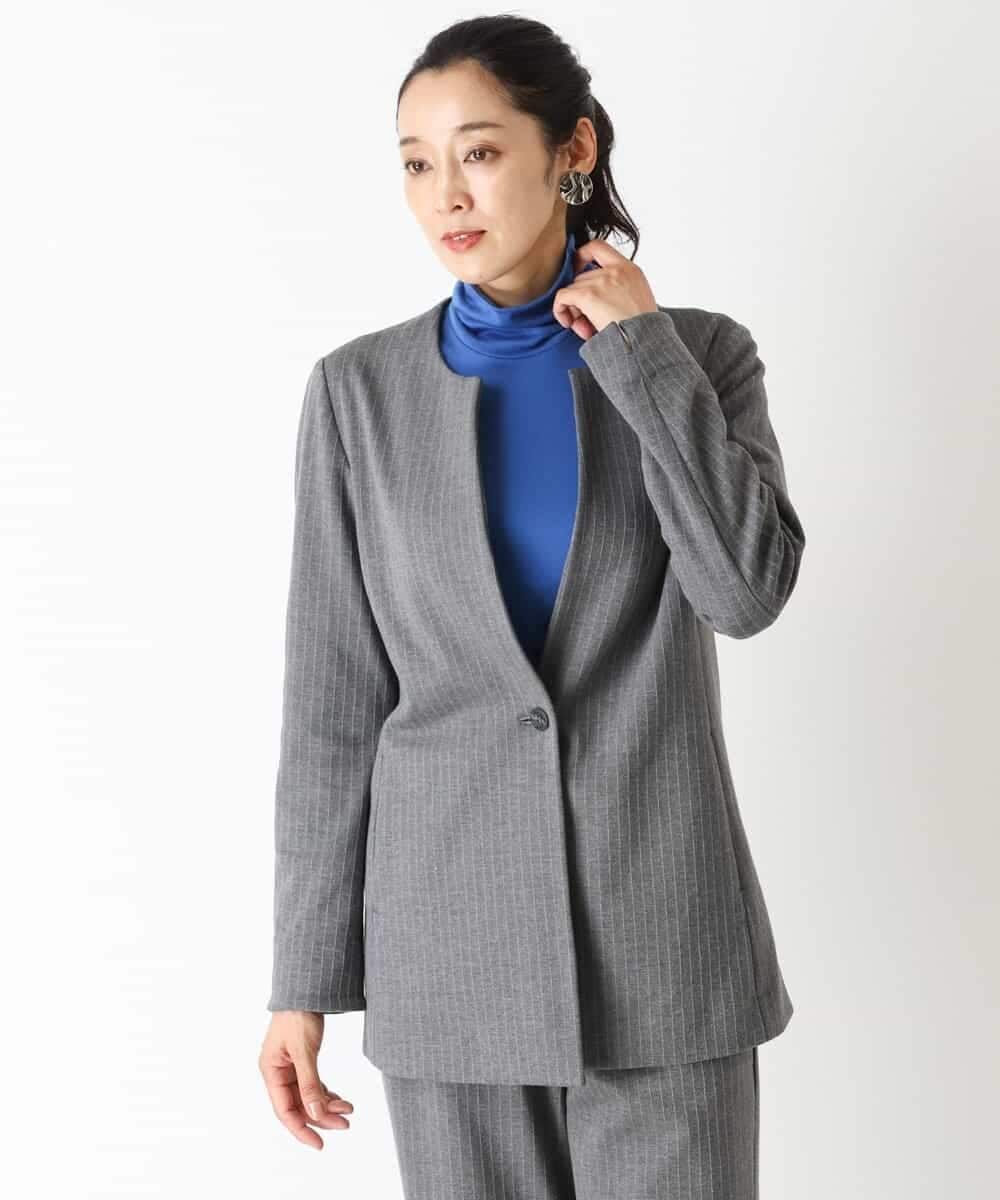 PHJJQ41390 GEORGES RECH(小さいサイズ)(メゾン ドゥ サンク) 【セットアップ対応】ポンチジャージーピンストライプジャケット ライトグレー