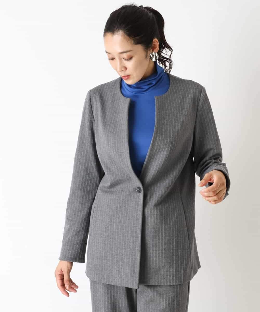 PHJJQ41390 GEORGES RECH(小さいサイズ)(メゾン ドゥ サンク) 【セットアップ対応】ポンチジャージーピンストライプジャケット ライトグレー