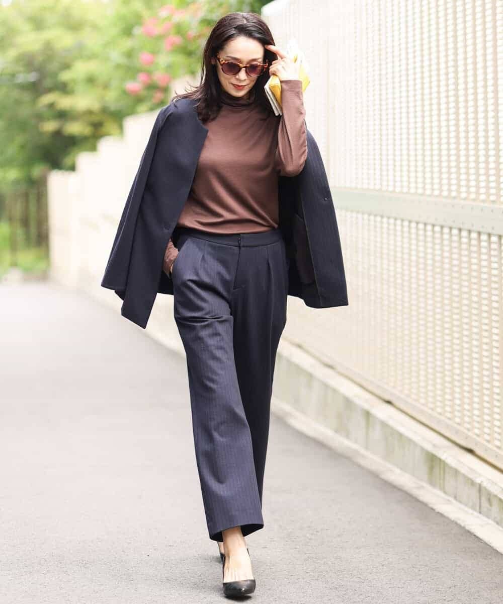 PHJJQ41390 GEORGES RECH(小さいサイズ)(メゾン ドゥ サンク) 【セットアップ対応】ポンチジャージーピンストライプジャケット ライトグレー