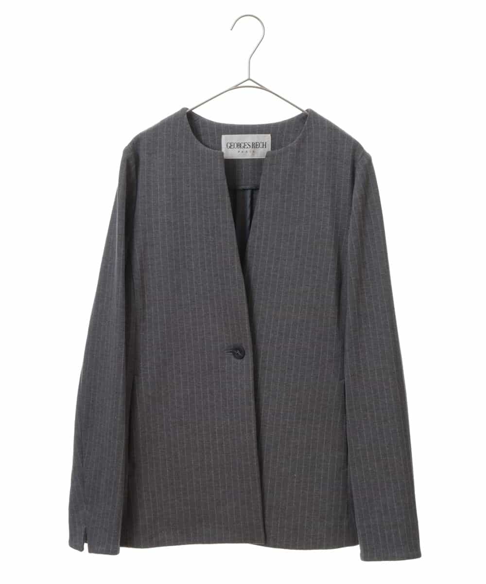 PHJJQ41390 GEORGES RECH(小さいサイズ)(メゾン ドゥ サンク) 【セットアップ対応】ポンチジャージーピンストライプジャケット ライトグレー