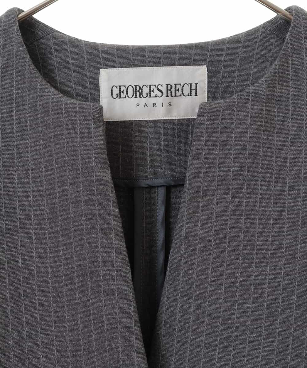 PHJJQ41390 GEORGES RECH(小さいサイズ)(メゾン ドゥ サンク) 【セットアップ対応】ポンチジャージーピンストライプジャケット ライトグレー