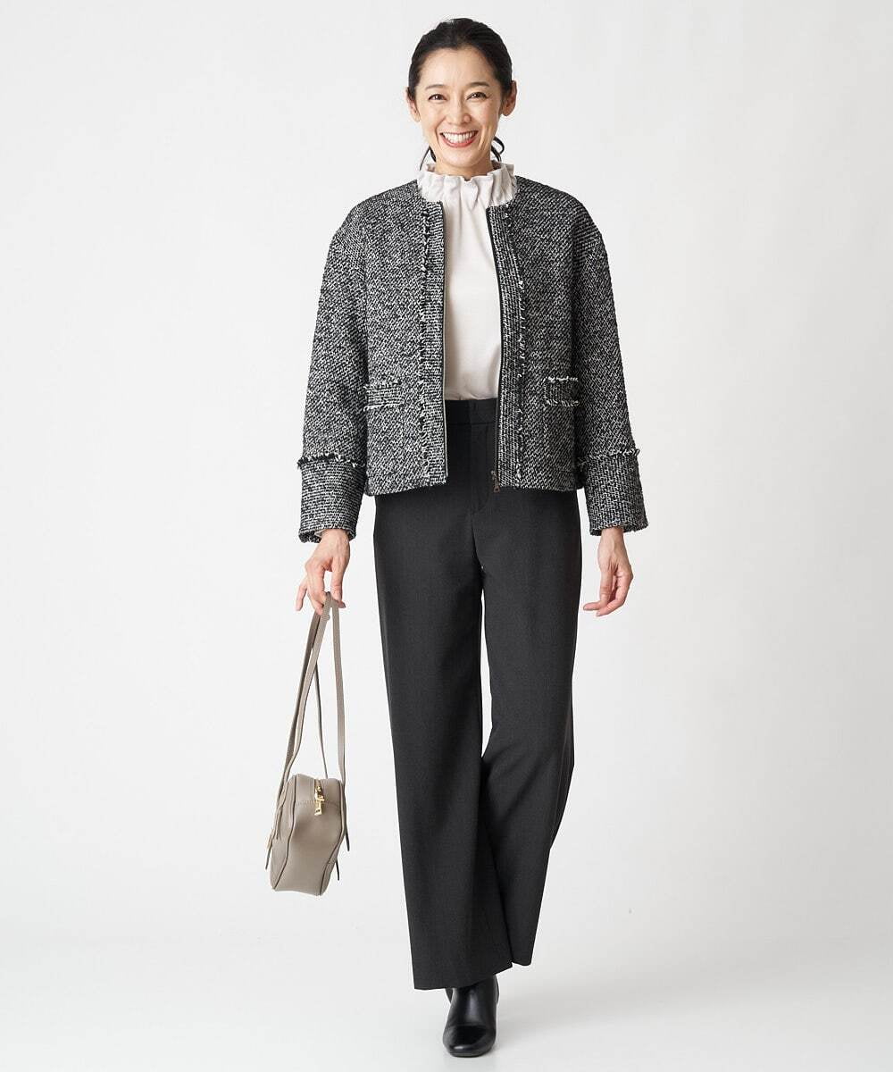 PHJJS37490 GEORGES RECH(小さいサイズ)(メゾン ドゥ サンク) ノーカラーツイードジャケット グレー系ミックス