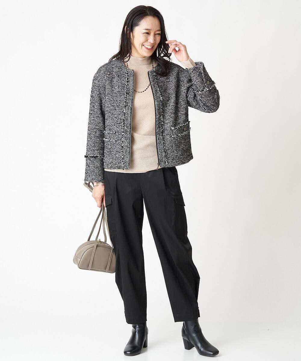 PHJJS37490 GEORGES RECH(小さいサイズ)(メゾン ドゥ サンク) ノーカラーツイードジャケット グレー系ミックス
