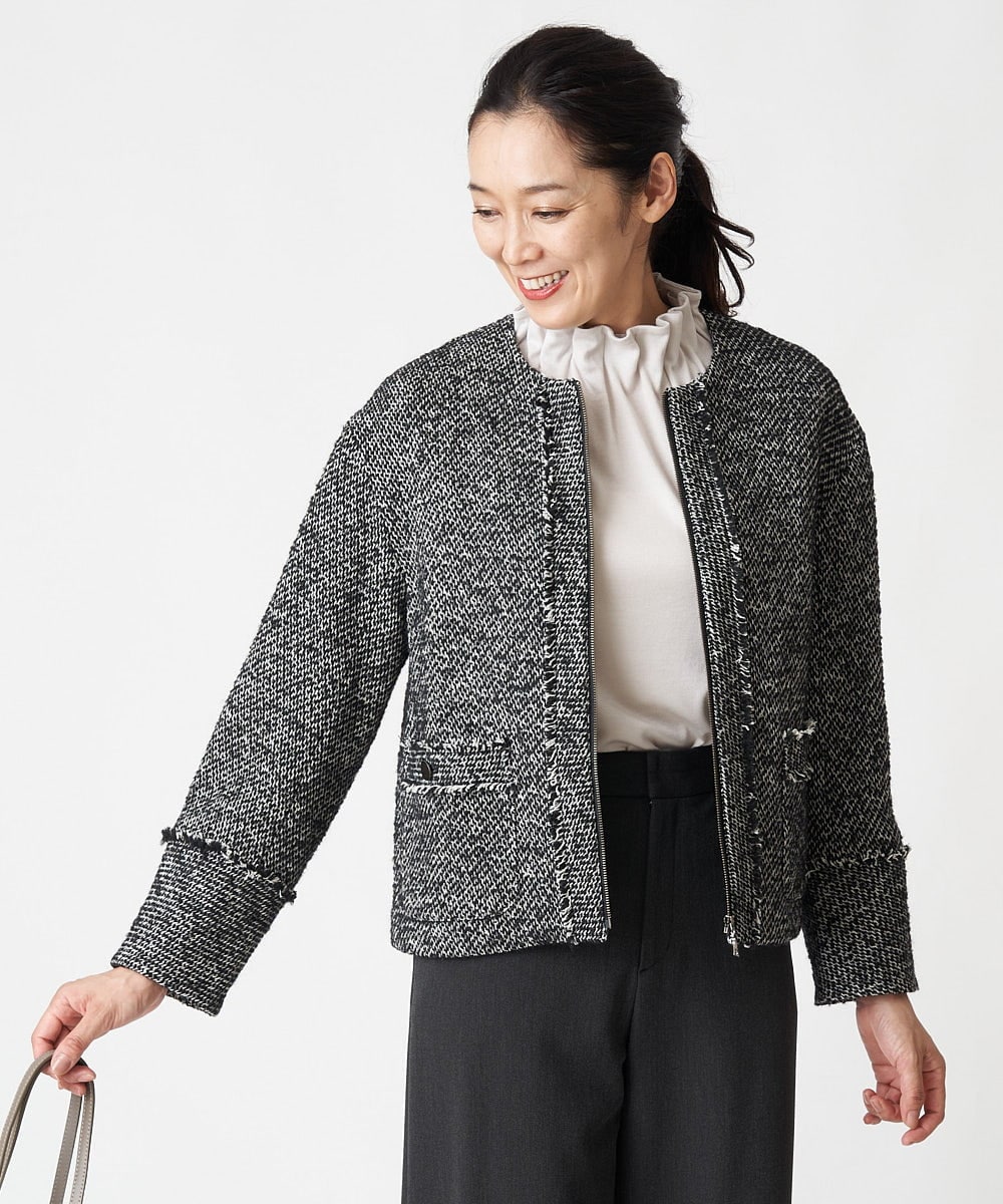 PHJJS37490 GEORGES RECH(小さいサイズ)(メゾン ドゥ サンク) ノーカラーツイードジャケット グレー系ミックス