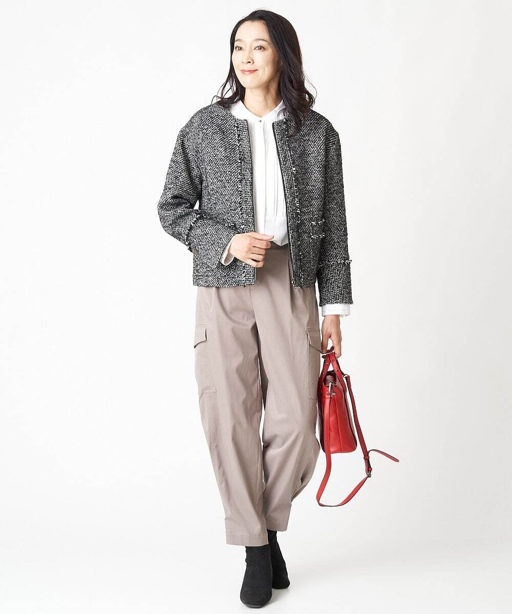 PHJJS37490 GEORGES RECH(小さいサイズ)(メゾン ドゥ サンク) ノーカラーツイードジャケット グレー系ミックス