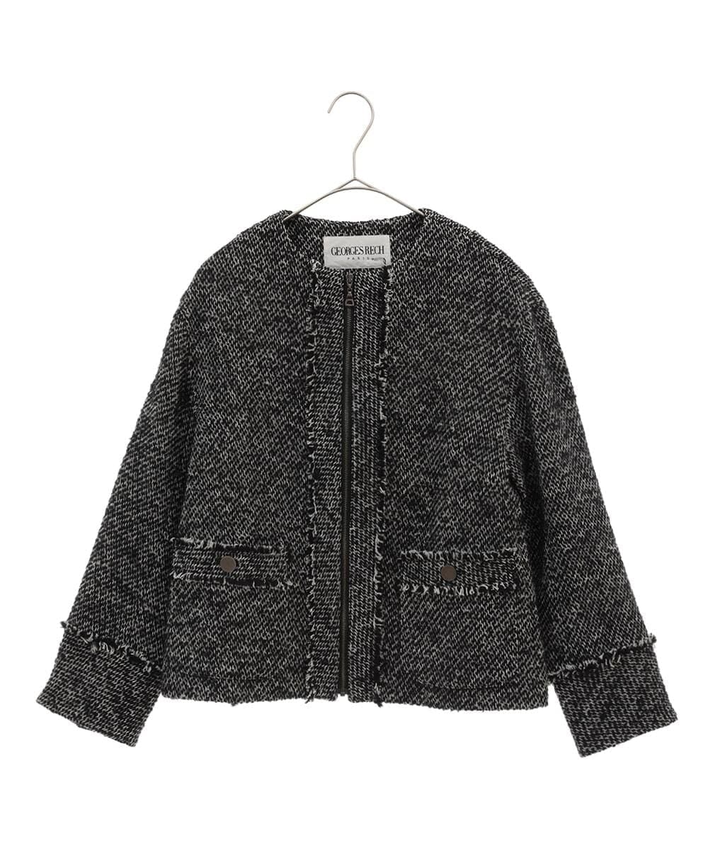 PHJJS37490 GEORGES RECH(小さいサイズ)(メゾン ドゥ サンク) ノーカラーツイードジャケット グレー系ミックス