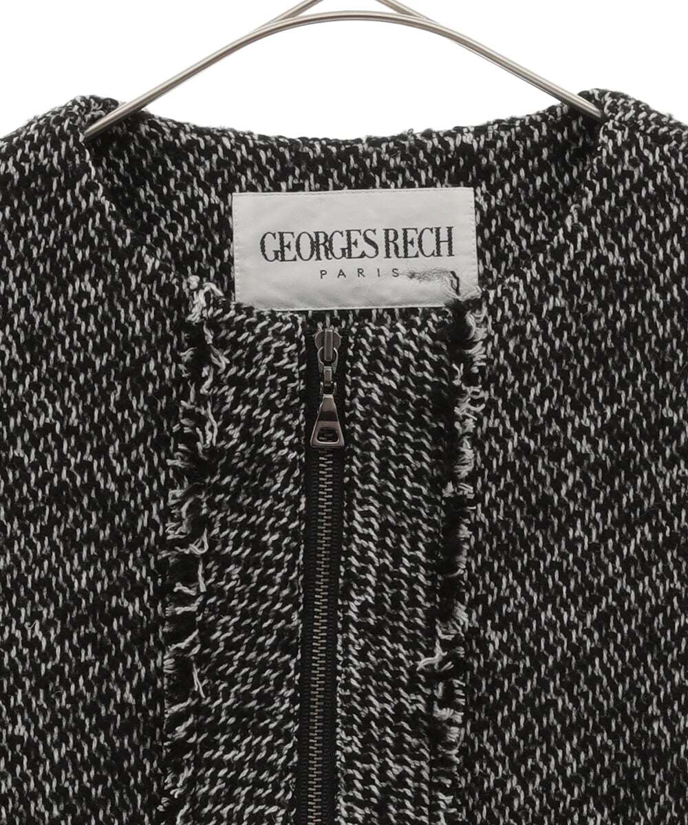 PHJJS37490 GEORGES RECH(小さいサイズ)(メゾン ドゥ サンク) ノーカラーツイードジャケット グレー系ミックス