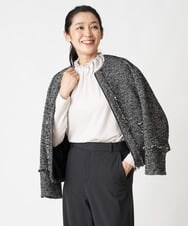 PHJJS37490 GEORGES RECH(小さいサイズ)(メゾン ドゥ サンク) ノーカラーツイードジャケット グレー系ミックス