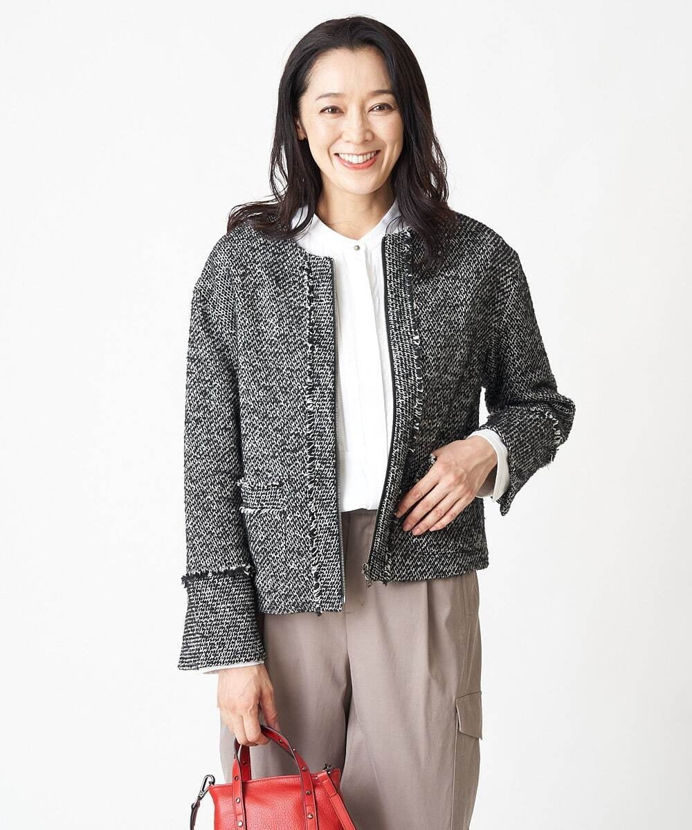 PHJJS37490 GEORGES RECH(小さいサイズ)(メゾン ドゥ サンク) ノーカラーツイードジャケット グレー系ミックス