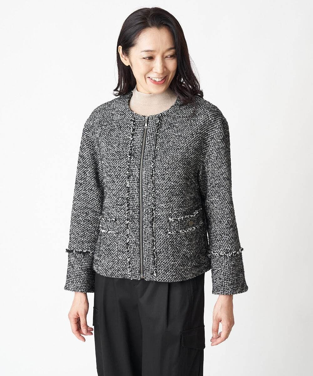 PHJJS37490 GEORGES RECH(小さいサイズ)(メゾン ドゥ サンク) ノーカラーツイードジャケット グレー系ミックス