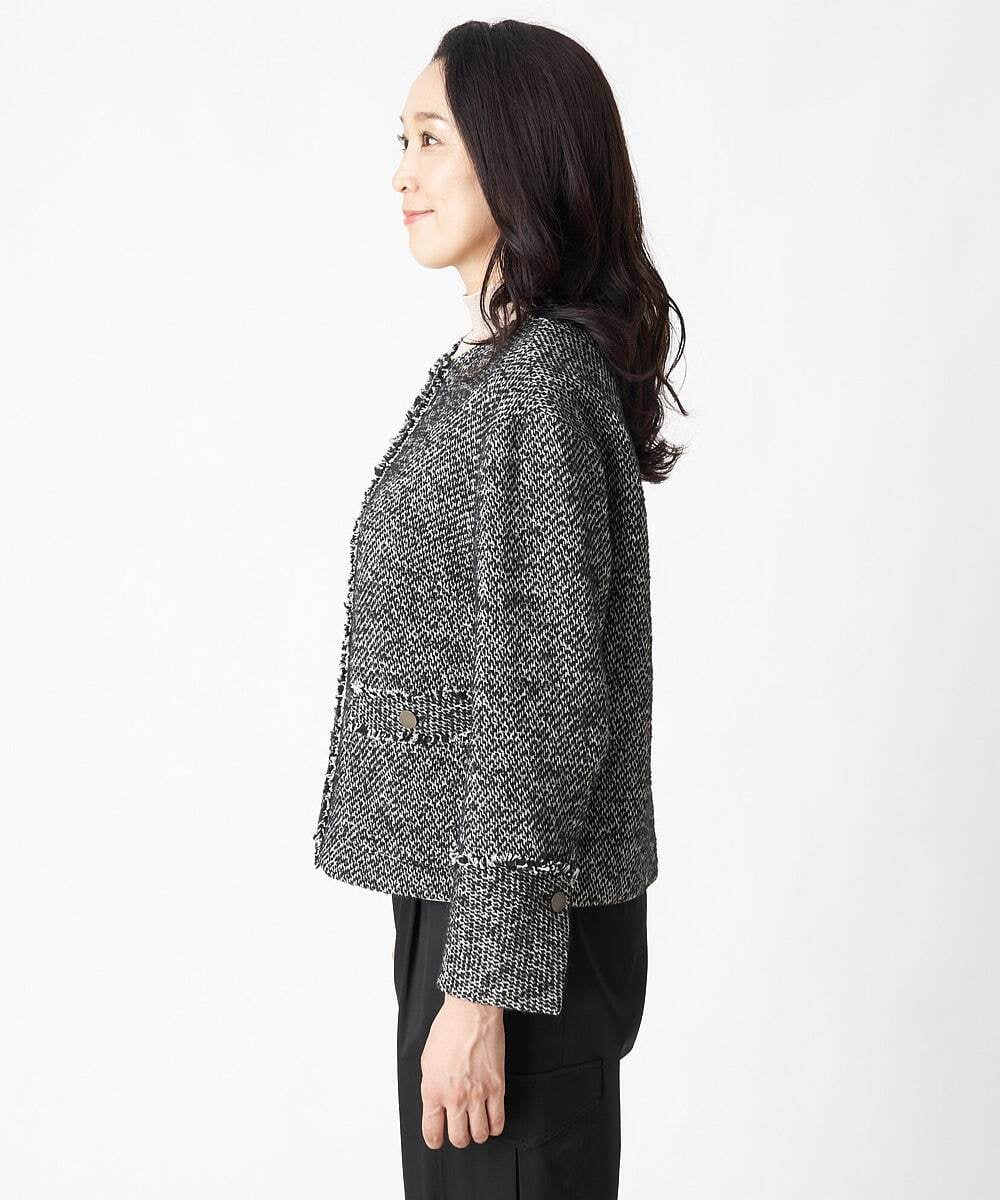 PHJJS37490 GEORGES RECH(小さいサイズ)(メゾン ドゥ サンク) ノーカラーツイードジャケット グレー系ミックス