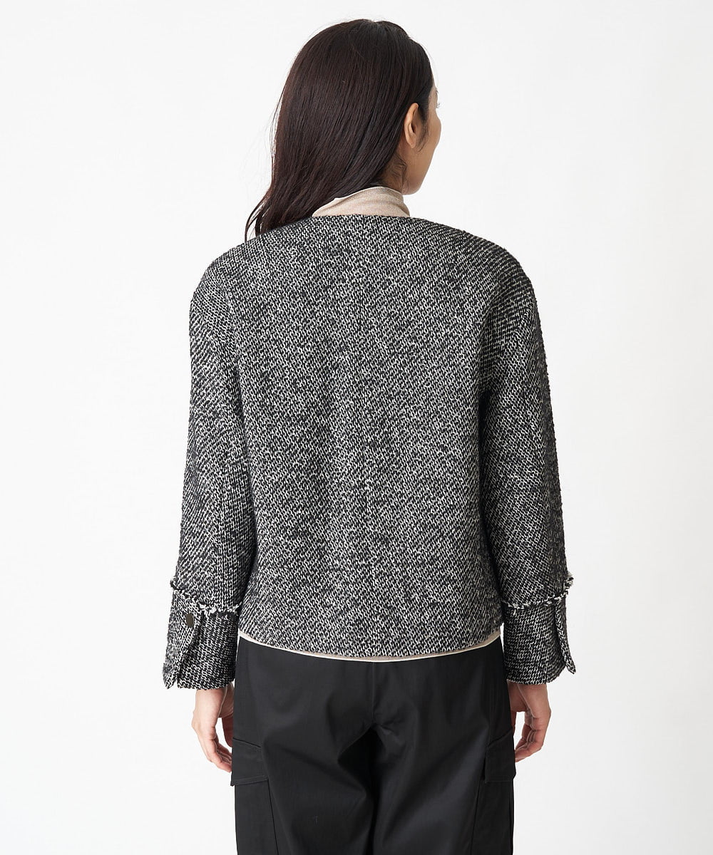 PHJJS37490 GEORGES RECH(小さいサイズ)(メゾン ドゥ サンク) ノーカラーツイードジャケット グレー系ミックス