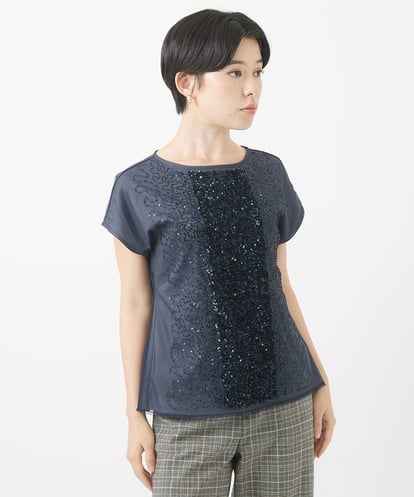 PHKAA43230  スパンコール刺繍フレンチスリーブカットソー