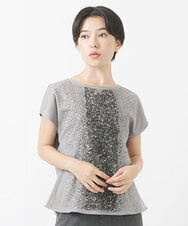 PHKAA43230 GEORGES RECH(小さいサイズ)(メゾン ドゥ サンク) スパンコール刺繍フレンチスリーブカットソー グレー