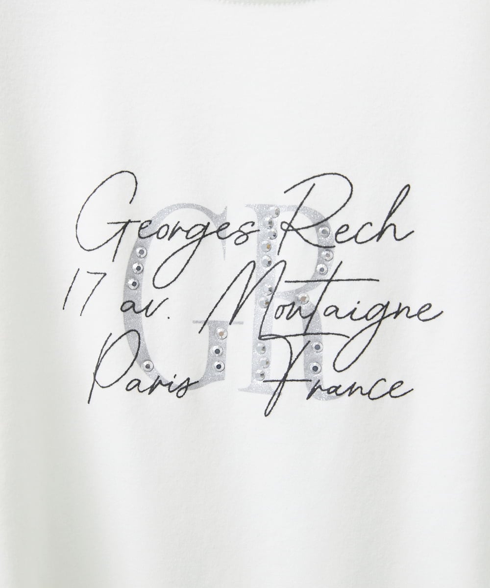 PHKAB25180 GEORGES RECH(小さいサイズ)(メゾン ドゥ サンク) ラメプリントラインストーンロゴカットソー ホワイト