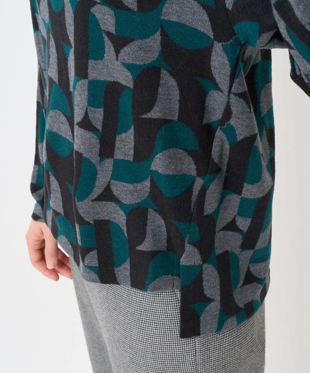 PHKAD38180 GEORGES RECH(小さいサイズ)(メゾン ドゥ サンク) [日本製]起毛ジャガードハイネックプルオーバー グリーン