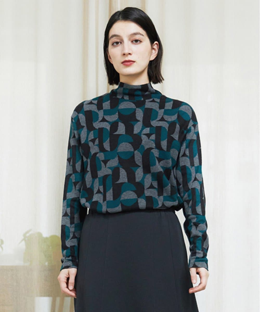 PHKAD38180 GEORGES RECH(小さいサイズ)(メゾン ドゥ サンク) [日本製]起毛ジャガードハイネックプルオーバー グリーン