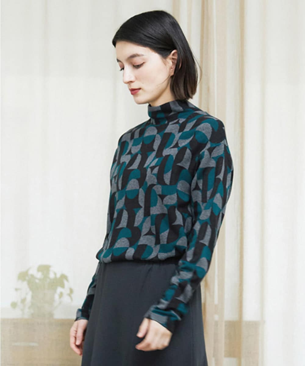 PHKAD38180 GEORGES RECH(小さいサイズ)(メゾン ドゥ サンク) [日本製]起毛ジャガードハイネックプルオーバー グリーン