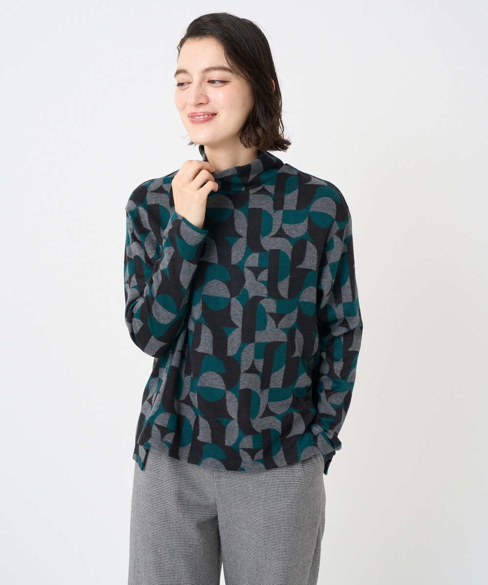 PHKAD38180 GEORGES RECH(小さいサイズ)(メゾン ドゥ サンク) [日本製]起毛ジャガードハイネックプルオーバー グリーン