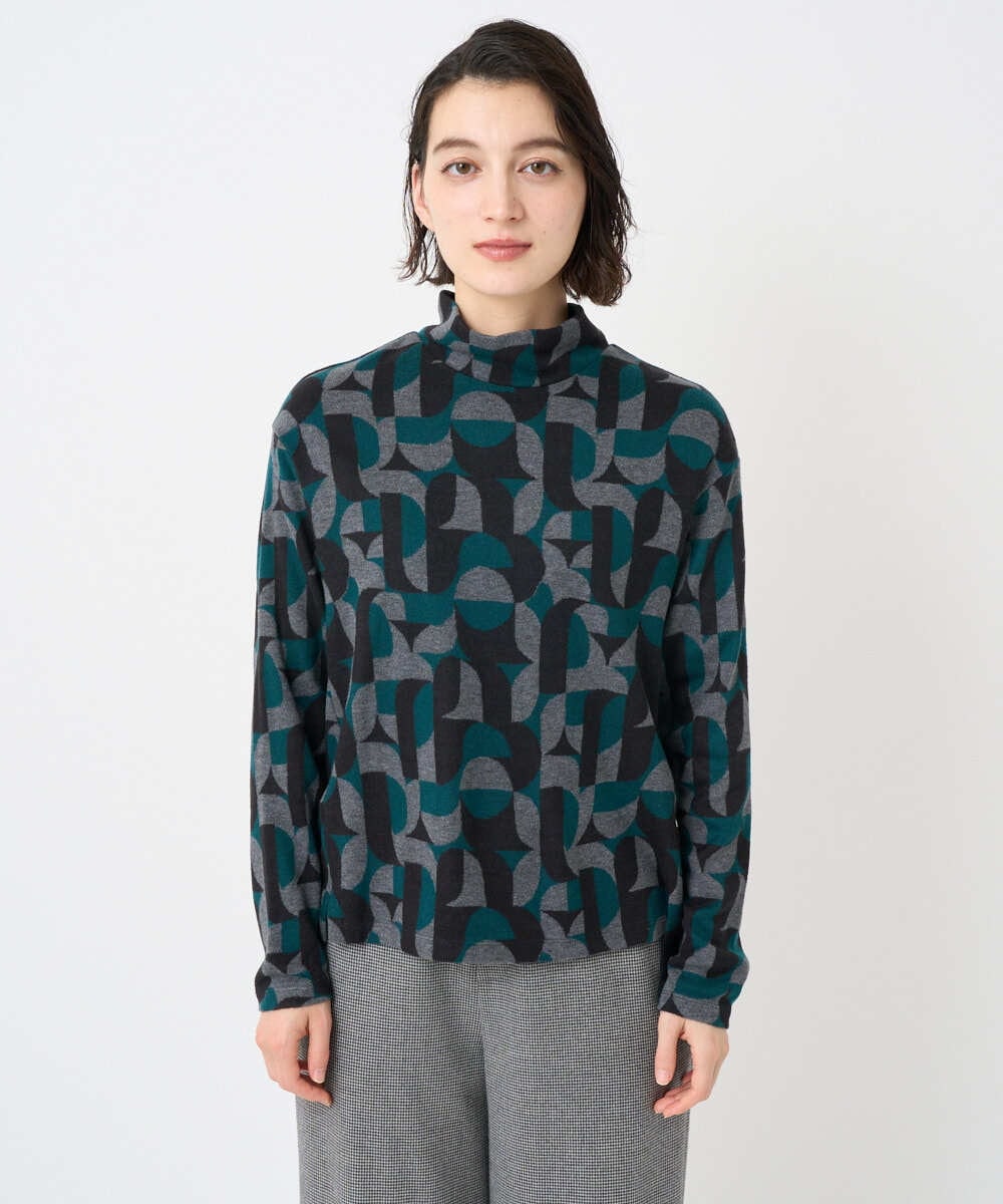 PHKAD38180 GEORGES RECH(小さいサイズ)(メゾン ドゥ サンク) [日本製]起毛ジャガードハイネックプルオーバー グリーン