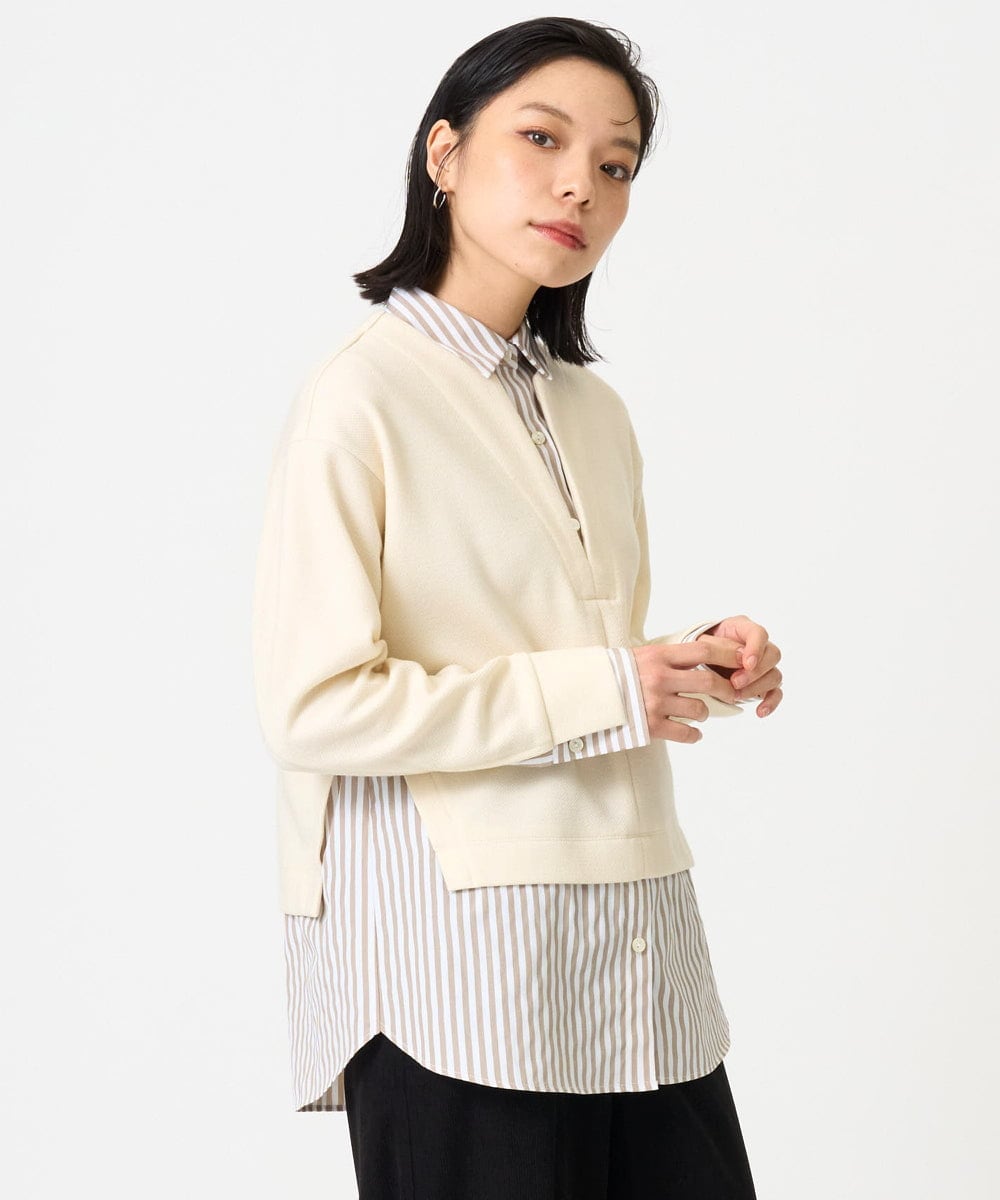 PHKAG24270 GEORGES RECH(小さいサイズ)(メゾン ドゥ サンク) ストライプシャツレイヤード風プルオーバー アイボリー