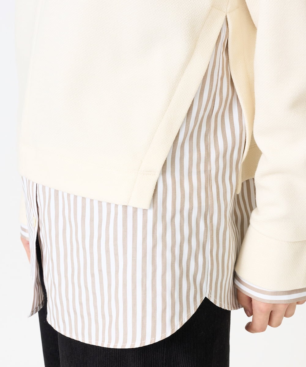 PHKAG24270 GEORGES RECH(小さいサイズ)(メゾン ドゥ サンク) ストライプシャツレイヤード風プルオーバー アイボリー