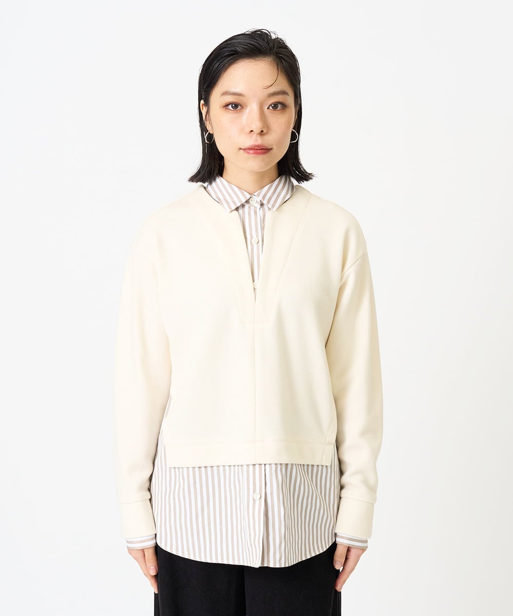 PHKAG24270 GEORGES RECH(小さいサイズ)(メゾン ドゥ サンク) ストライプシャツレイヤード風プルオーバー アイボリー