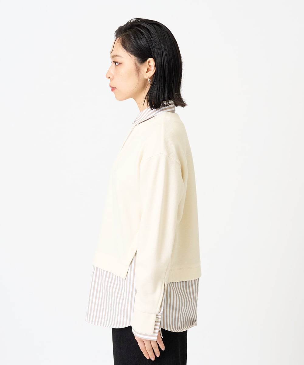 PHKAG24270 GEORGES RECH(小さいサイズ)(メゾン ドゥ サンク) ストライプシャツレイヤード風プルオーバー アイボリー