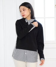 PHKAG24270 GEORGES RECH(小さいサイズ)(メゾン ドゥ サンク) ストライプシャツレイヤード風プルオーバー ブラック
