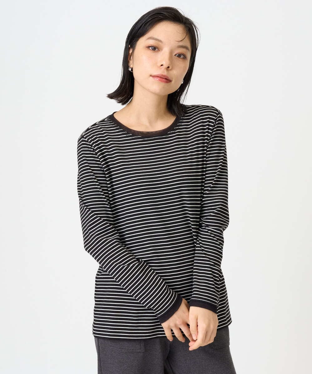 PHKAG28190 GEORGES RECH(小さいサイズ)(メゾン ドゥ サンク) チュールドッキングボーダーカットソー ブラック