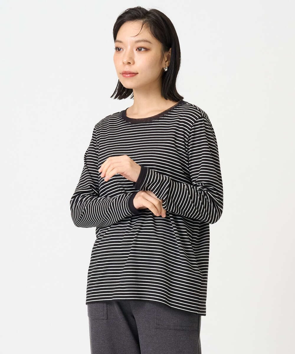 PHKAG28190 GEORGES RECH(小さいサイズ)(メゾン ドゥ サンク) チュールドッキングボーダーカットソー ブラック