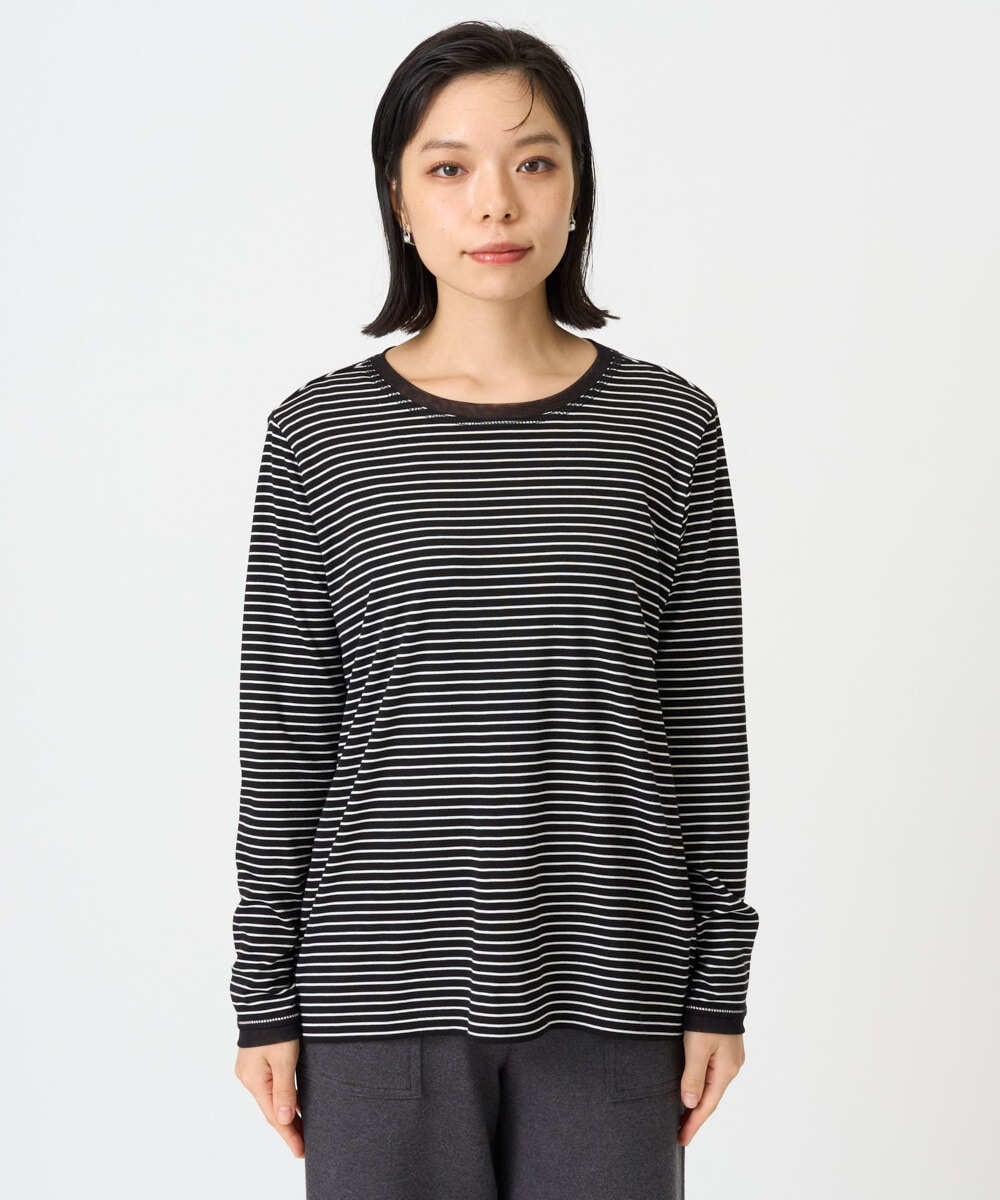 PHKAG28190 GEORGES RECH(小さいサイズ)(メゾン ドゥ サンク) チュールドッキングボーダーカットソー ブラック