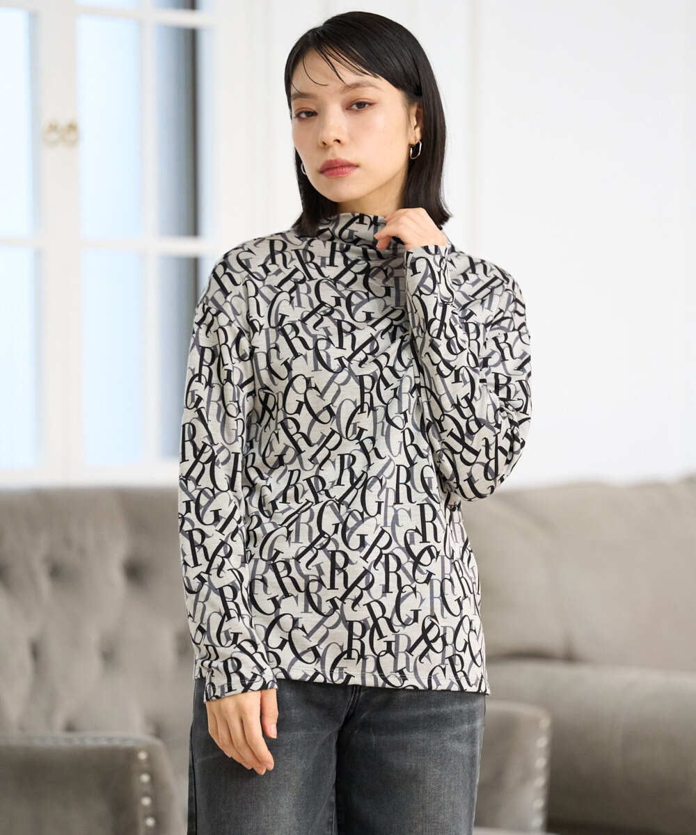 PHKAG33230 GEORGES RECH(小さいサイズ)(メゾン ドゥ サンク)  [日本製]ダブルフェイスボトルネックロゴカットソー ブラック