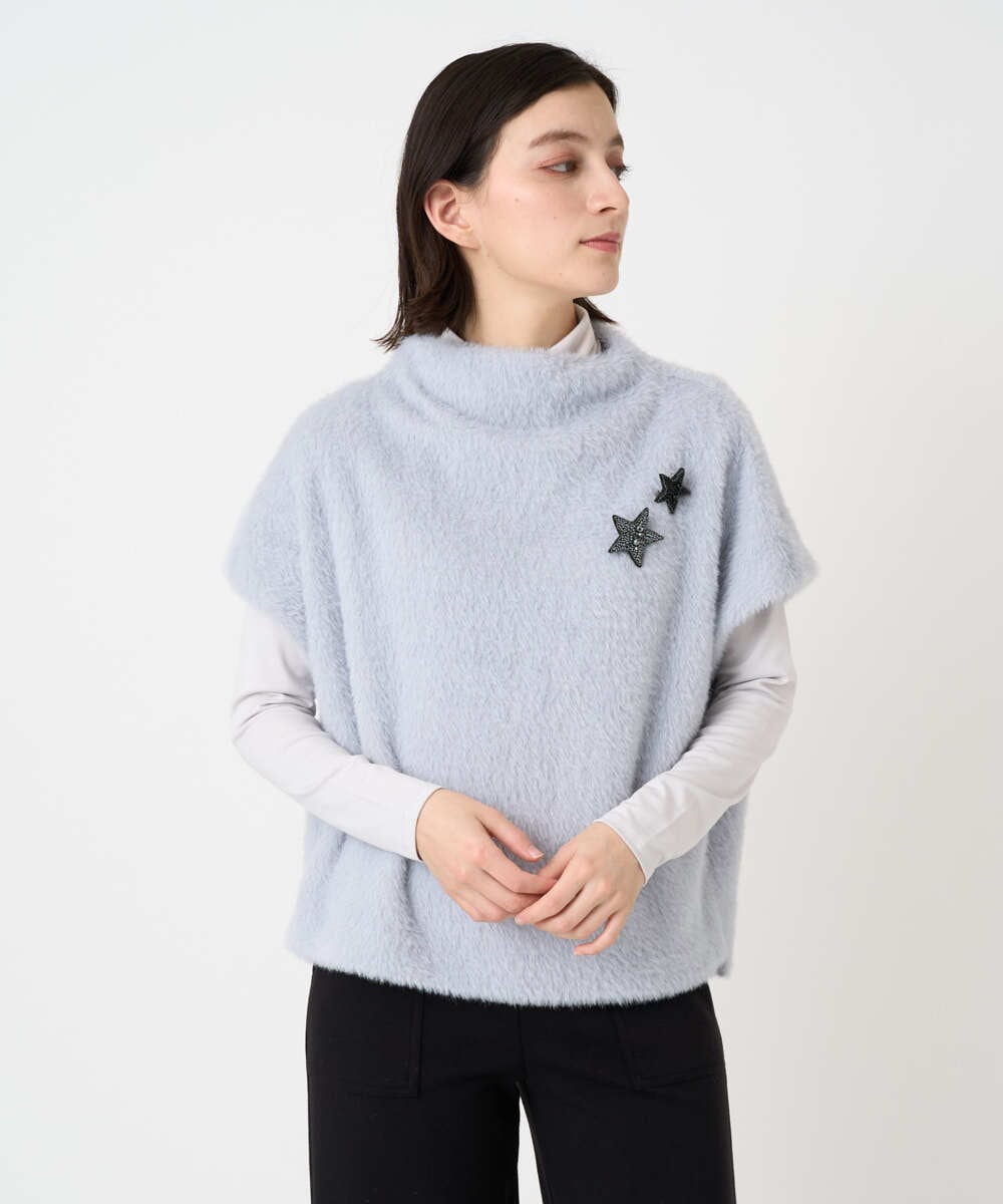 PHKCD60180 GEORGES RECH(小さいサイズ)(メゾン ドゥ サンク)  [日本製]ボトルネックフレンチスリーブテディベスト ライトブルー