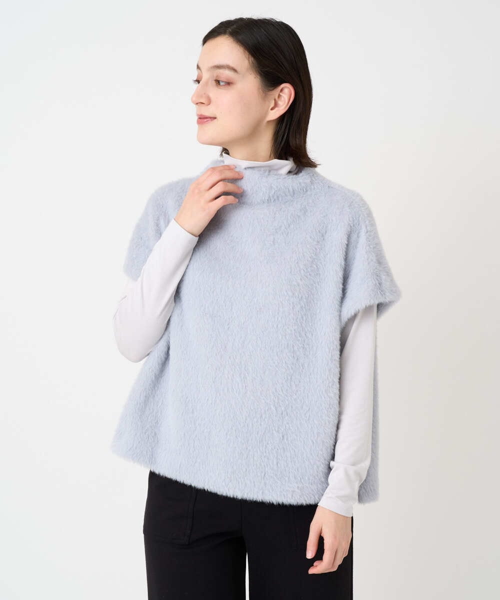 PHKCD60180 GEORGES RECH(小さいサイズ)(メゾン ドゥ サンク)  [日本製]ボトルネックフレンチスリーブテディベスト ライトブルー