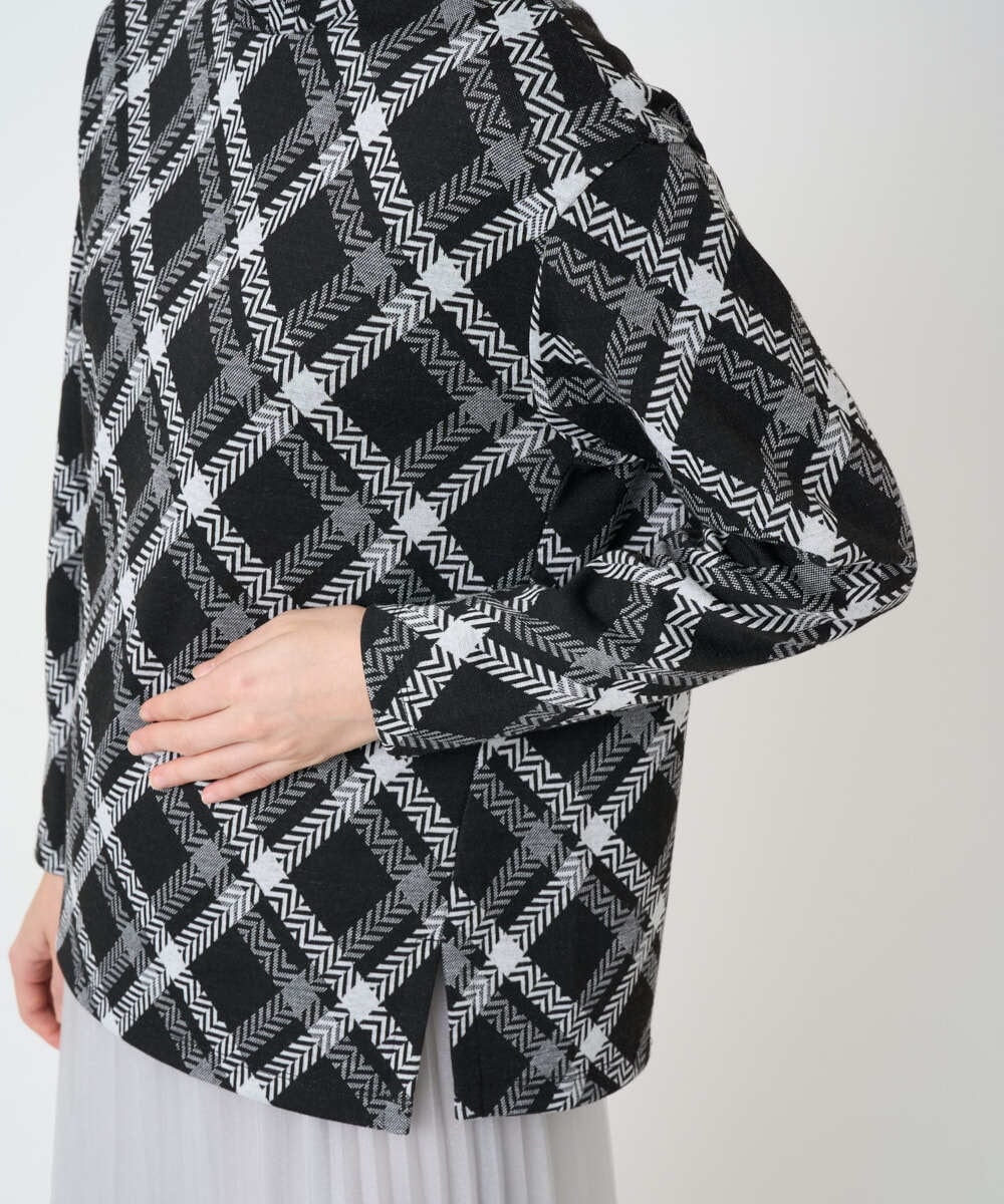 PHKCE72150 GEORGES RECH(小さいサイズ)(メゾン ドゥ サンク) へリンボンラインジャガードハイネックカットソー ブラック