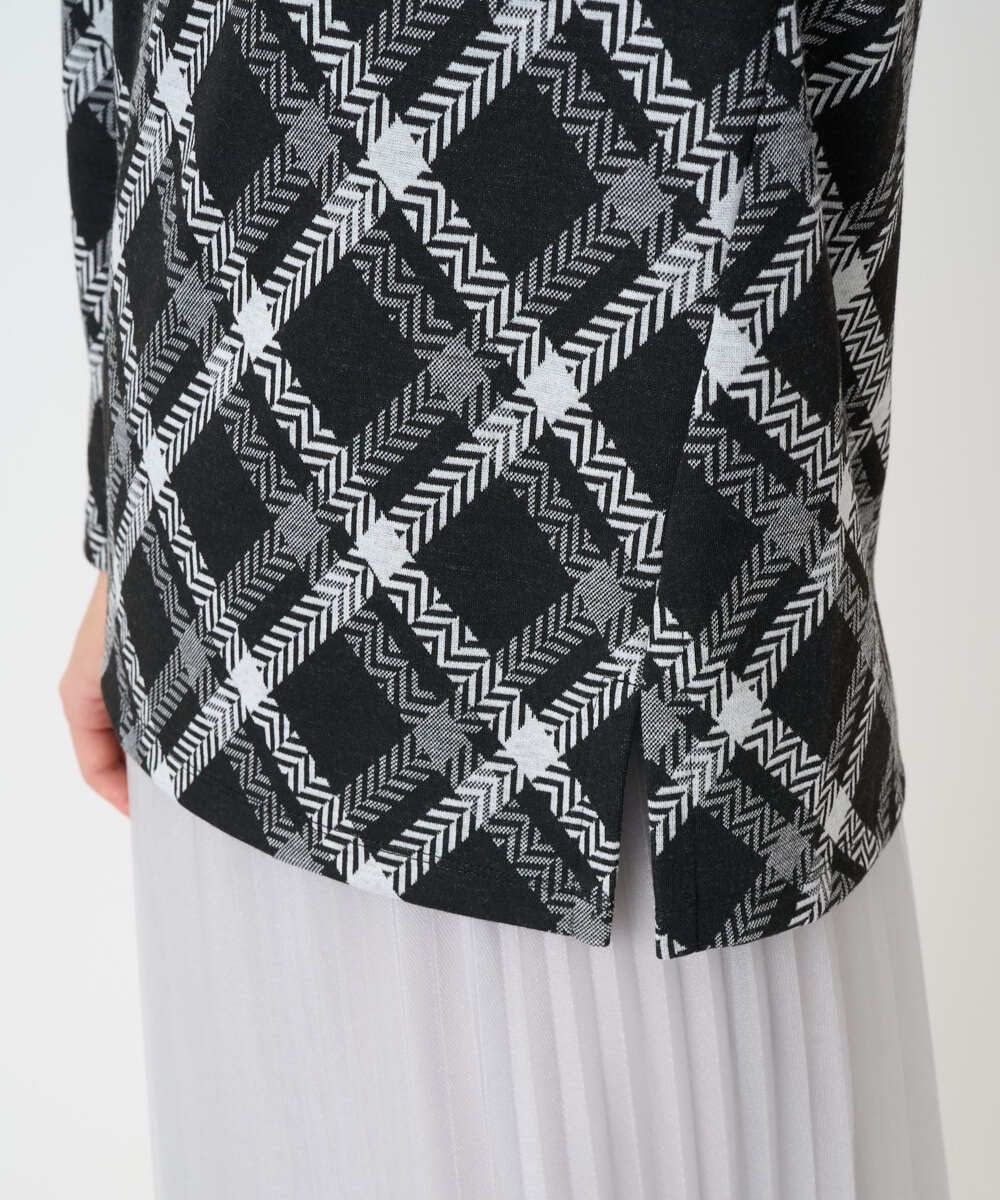 PHKCE72150 GEORGES RECH(小さいサイズ)(メゾン ドゥ サンク) へリンボンラインジャガードハイネックカットソー ブラック