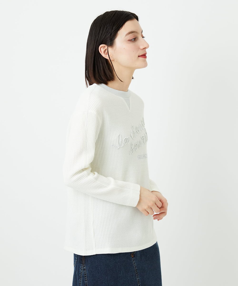 PHKEE09250 GEORGES RECH(小さいサイズ)(メゾン ドゥ サンク) ラメニットテープロゴ刺繍プルオーバー ホワイト