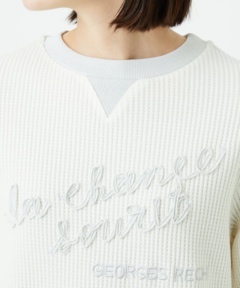 PHKEE09250 GEORGES RECH(小さいサイズ)(メゾン ドゥ サンク) ラメニットテープロゴ刺繍プルオーバー ホワイト