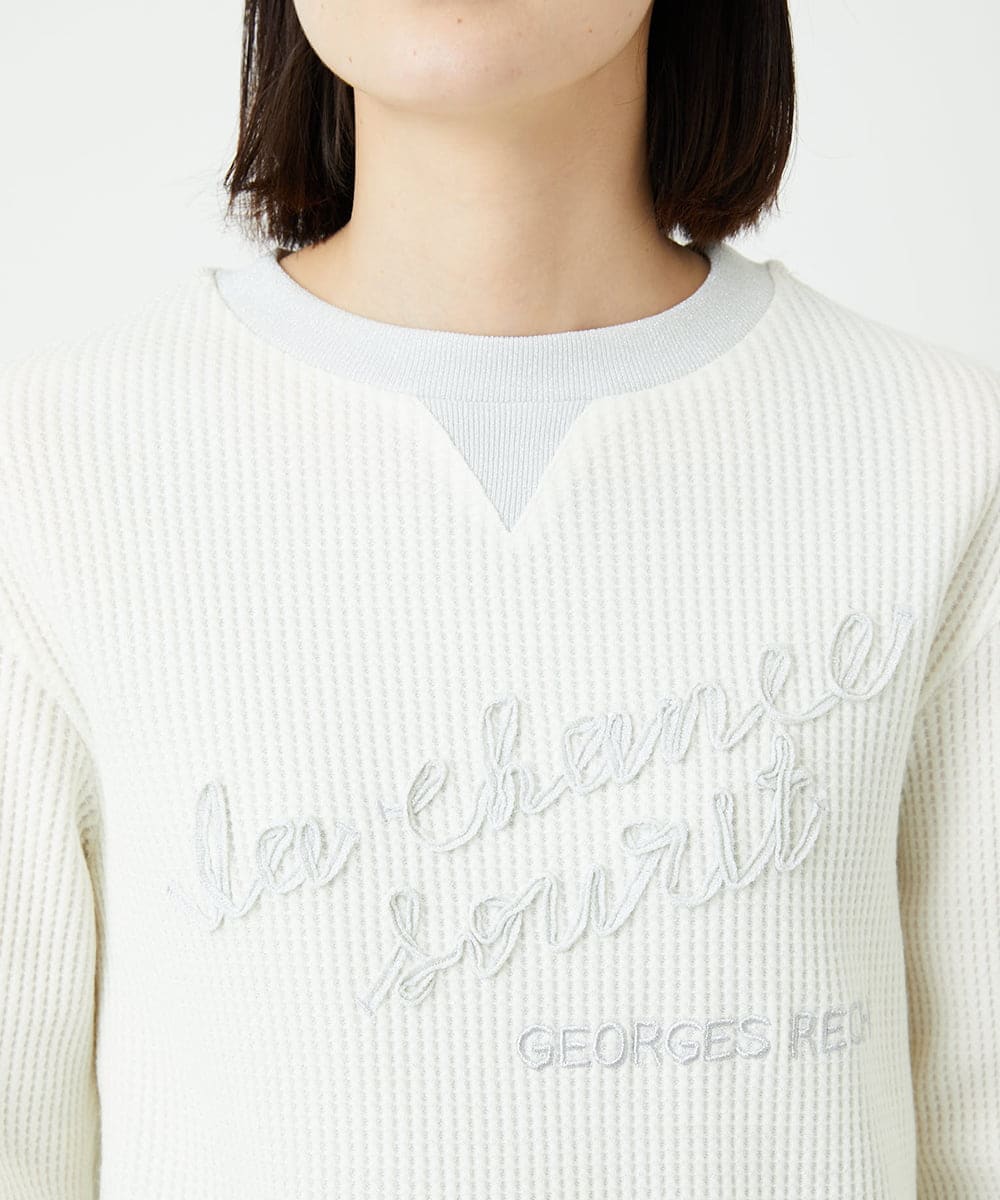 PHKEE09250 GEORGES RECH(小さいサイズ)(メゾン ドゥ サンク) ラメニットテープロゴ刺繍プルオーバー ホワイト