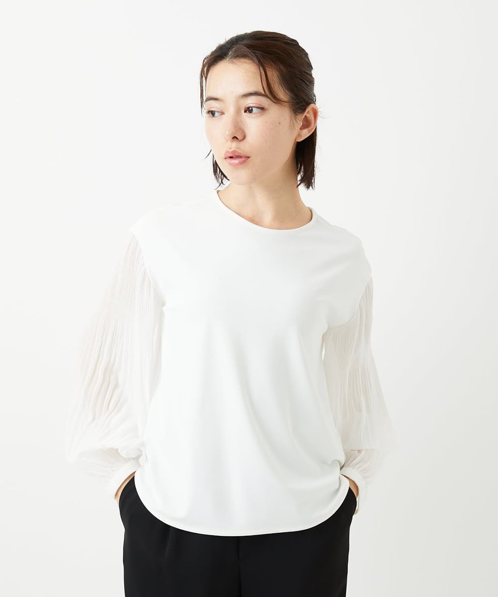 PHKEE24230 GEORGES RECH(小さいサイズ)(メゾン ドゥ サンク) 袖プリーツジャージプルオーバー ホワイト