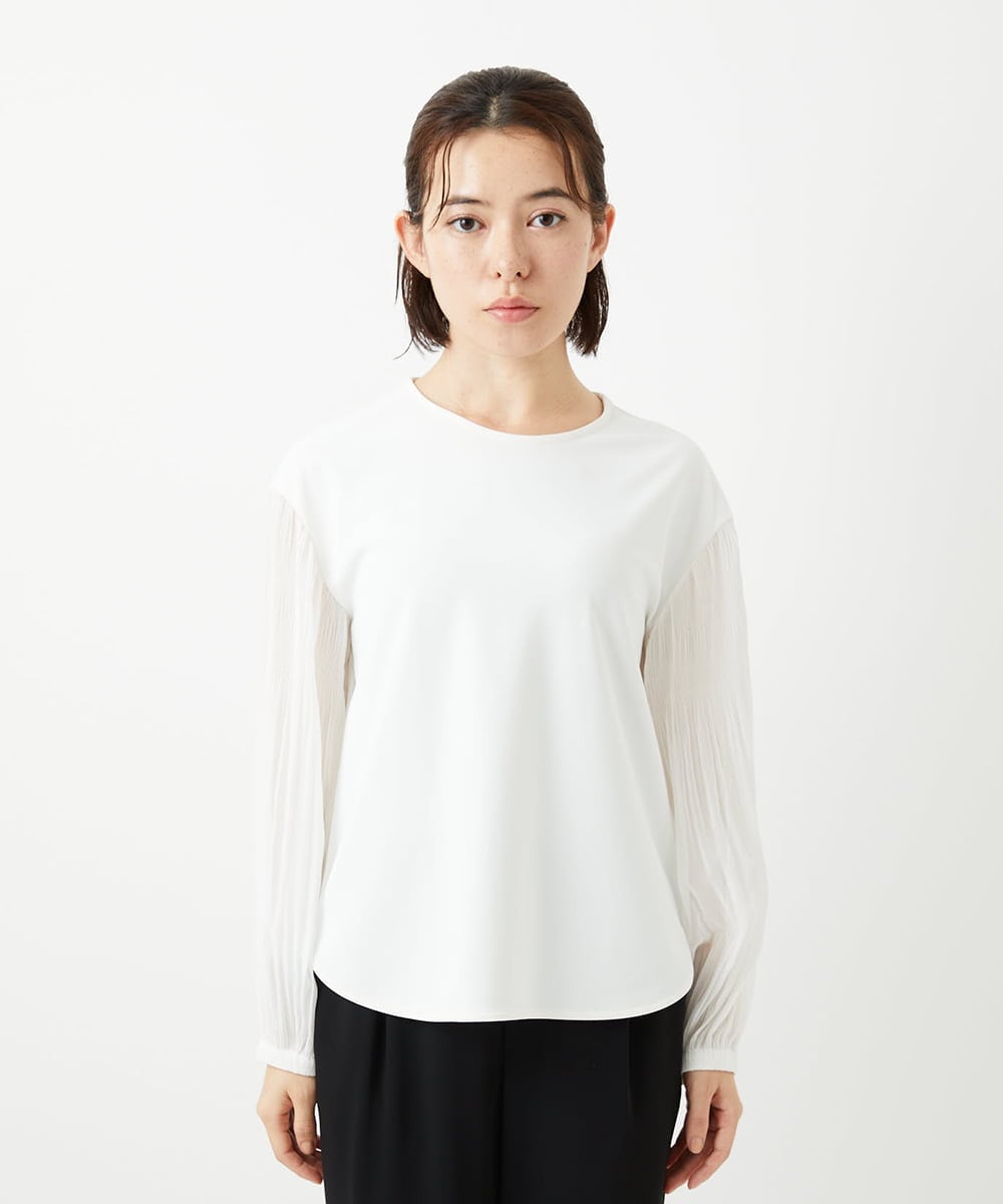 PHKEE24230 GEORGES RECH(小さいサイズ)(メゾン ドゥ サンク) 袖プリーツジャージプルオーバー ホワイト