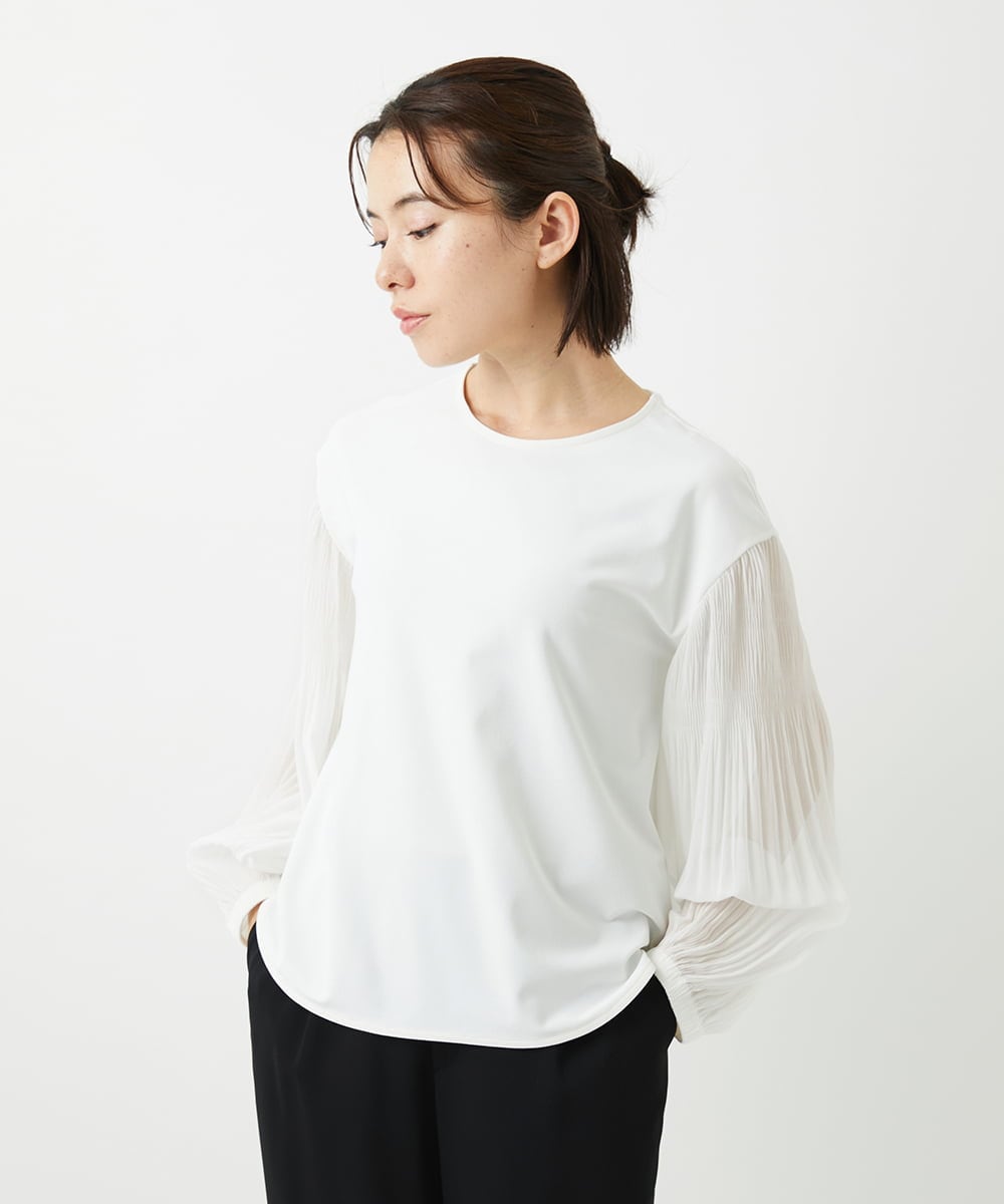 PHKEE24230 GEORGES RECH(小さいサイズ)(メゾン ドゥ サンク) プリーツスリーブジャージープルオーバー ホワイト